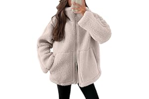 WUSENTOF Teddyjacke Damen Fleecejacke Warme Dicke Freizeit Zwei-Wege Reißverschluss Winterjacke Einfarbig Teddyfleece Teddy Jacke mit Taschen und Reißverschluss Wintermantel Herbstjacke Winterjacke Plüschjacke