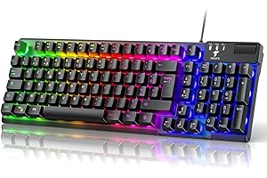 TECURS Clavier Gamer Semi-Mécaniques,19 Keys Anti-Ghosting Rétroéclairage LED, Multimédia, Silencieuses, Clavier Gaming Membrane AZERTY, Etanche pour Ordinateur Windows/Xbox/ PS4, USB Filaire