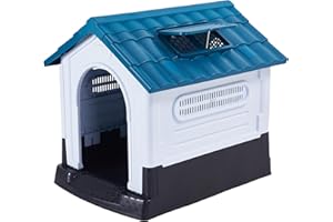 Lanco - Kennel for Large Dogs with Adjustable Sunroof. Indoor and outdoor use with vents. Resistant material. 42x35x39 inches (L*W*H). Blue and White.