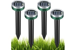 ALLOMN Ultrasonic Solar Mole Repellent, 4PCS Ultrasonic Solar Power Mole Stopper Waterproof Pet Animal Deterants for Outdoor Garden Lawn Yard Get Rid of Gophers Mouse Mole Rat Vole Rodent Snake