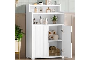 BRINLAWB Meuble Salle de Bain Rangement Armoire Salle de Bain avec 2 étagères ouvertes et 1 Armoire avec Portes Placard Rangement Salle de Bain pour Salle de Bain Salon Cuisine Chambre Couloir 33x60x93cm Blanc