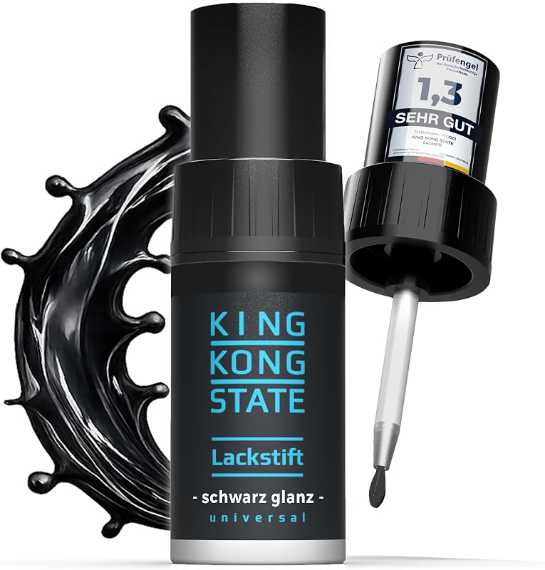 King Kong State Lackstift - SCHWARZ GLÄNZEND - 1-Schicht-Lack zur Ausbesserung von Steinschlägen und Kratzern am Auto (GLANZ)