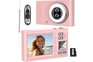 2.8'' Macchina Fotografica Digitale 4K, JDZ 48MP Fotocamera Digitale 16X, Fotocamera Compatta 1080P, Scheda da 32GB, Digital Camera per Principianti e Adolescenti-Adatto Come Regalo di Natale-Rosa
