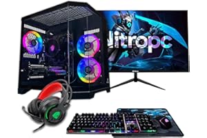 NitroPC - Pack Silver Plus | PC Gaming Completo (AMD Ryzen 5 5500 4.2GHz, RX 6600 8GB, RAM 16GB, M.2 1TB, Windows 11 Pro, RGB | WiFi5, Monitor 24", Teclado, ratón, Auriculares) PC sobremesa (Negro)