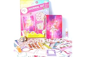 Joyeee Kit per diari artistici, include diari fai da te per bambini, carta per scrapbooking, nastro washi glitterato, matita, righello segnalibro, adesivi con faccina sorridente, graffette colorate