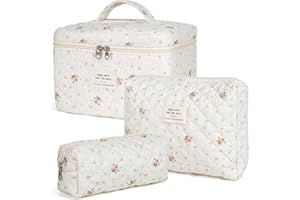Aucuu Beauty Case, 3 Pezzi Floreale Grande Capacità per Il Trucco, Borsa da Toilette Trapuntata, Beauty Case da Viaggio Cotone Morbido, Beauty Trapuntato Grandei da Toilette Makeup Bag Organizer