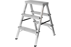 ‎FORYOURPROTECTION Zweiseitige Aluleiter Klappleiter Haushaltsleiter 2x3 Stehleiter Tragkraft 120kg | 3 Stufen / 120kg