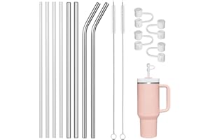 TRUEIN 8 Pezzi Cannucce Riutilizzabili per Stanley 40oz Mug, 30cm/11.8in Cannucce Plastica con 2 Spazzole per la Pulizia e 4 Coperchi per le Cannucce, Cannucce Acciaio Inox per Stanley Adventure Tumbler