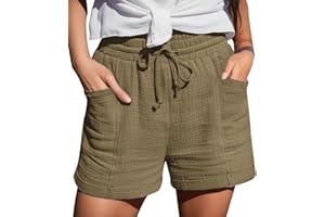 crazy bean Pantaloncini Larghi Estivi da Donna Comodi Pantaloncini da Donna in Cotone e Lino con Tasche Pantaloni Corti Estivi Casual con Coulisse a Vita Alta