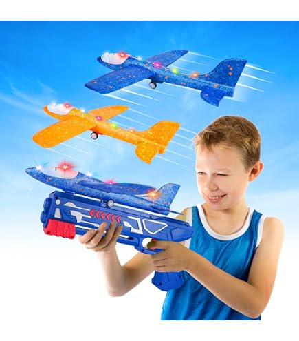 2 Avions En Mousse Avec Pistolet Catapulte – Jouet Volant Extérieur Enfant 3-12 Ans – Cadeau Anniversaire Top !
