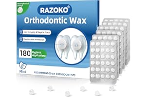 RAZOKO Orthodontic Wax for Braces - 180 Dental Wax Dots, Mint Flavor | Hygienic Individual Wraps, Strong Adhesion for Brackets & Wires​