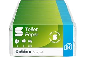 ‎SATINO Satino by WEPA Comfort Toilettenpapier 2lagig - Großpackung mit 64 Rollen 100% Recyclingpapier - weißes Klopapier mit je 250 Blatt je Rolle - umweltfreundlich, günstig, recycled aus Altpapier