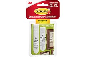 Command Picture Medium and Large Hanging Strips (8*2L + 4*2M) White color, 12 pairs/pack | Holds 7.2 kg