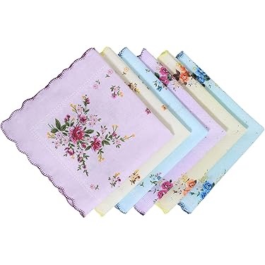 HOULIFE Dames Bloemen Zakdoeken Vintage Dames Zakdoeken 60S Zachte Katoen Dames Zakdoeken Kleurrijke Bloemen, 35cmx35cm/13,8x13,8, S