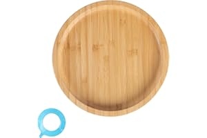 Tiny Dining 1x Blue Round Bamboo Baby Suction Plate - BPA Free Non-Slip Baby Weaning Plates for Babies, Toddlers, Kids Self-Feeding