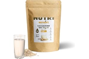 NUTRIFY Haferdrink-Pulver glutenfrei 1000 g, Hafergetränk zum selber Mixen, Ergibt bis zu 8 Liter, 85% weniger Verpackungsmüll, Ohne Zuckerzusatz, Vegan, Natürlich
