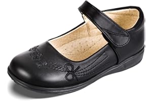 SANGYN Girls School Shoes Black Leather Uniform Shoes Kids Loafers Mary Jane Flats Casual Shoe with Anti-Slip Sole for Dress Party Wedding