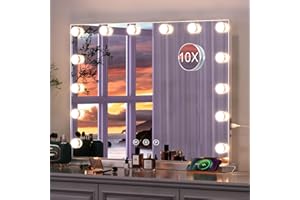 Caulitar Hollywood Vanity Mirror with Lights Large Makeup Mirror 50x40cm with 10X Magnifying,USB Port,17 Dimmable Bulbs Lighted Mirror for Bedroom Tabletop/Wall Mounted, Smart Touch Sensor, White