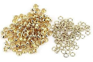 HEEPDD 100pcs œillet Ensemble, 5mm Or Couleur Argent Plaine œillets rondelles Oeillets Artisanat Rivets for leathercraft Fabrication Tissu réparation Accessoires décoratifs