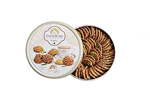 ZAITOUNE SWEETS Zaitoune Middle Eastern Biscuits - Luxury Traditional Sesame and Pistachio Cookies Handcrafted in Turkey - Beautiful Reusable Gift Tin - Perfect for Coffee or Tea (250g, Barazek)
