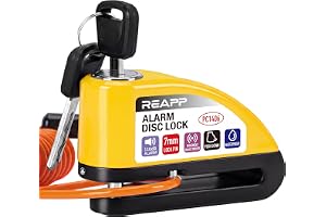 REAPP Candado Moto Disco con Alarma 110 dB, Antirrobo Moto Freno 7mm | Cable Recordatorio 1,5 m, Bolsa Portátil, Batería de Repuesto, Impermeable, Pinza Moto Antirrobo para Motocicletas Bicicleta