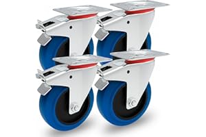 PRIOstahl Transportrollen 125mm Set Lenkrollen mit Bremse 4 Stück Blau Schwerlastrollen Möbelrollen Blue Wheels Industrierollen Spurlos Abrollend