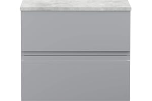 Hudson Reed URB204LBG Urban | Modern Bathroom Wall Hung Vanity Unit with 2 Soft Close Drawers Worktop, 600mm, Satin Grey