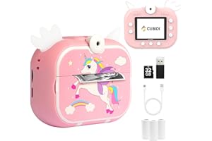 CUBIDI® Macchina Fotografica Bambini - Fotocamera Bambini con Carta da Stampa e Scheda memoria da 32 GB. Idea Regalo da 3+ Anni. Instant Kids Camera - Unicorno Rosa.