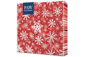 ‎PAW DECOR COLLECTION PAW - Servietten 3-lagig (33 x 33 cm) I 20 Stück I Perfekt für Weihnachten, Winter, Feiertage I Heiligabend Tischdekoration I Winter Papierservietten - Schneeflocken I Christmas Snowflakes light red