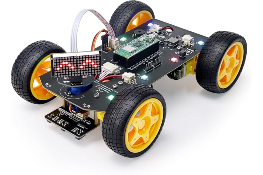 Freenove 4WD Car Kit for Raspberry Pi Pico W (Included) (Compatible with Arduino IDE), Dot Matrix Expressions, Obstacle Avoidance, Line Tracking, Light Tracing, Colorful Light, App
