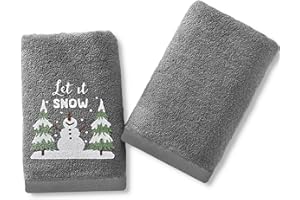 Velosso Pack of 2 Christmas Hand Towels - Festive Embroidered Design, Soft & Absorbent Cotton, Perfect for Bathrooms or Kitchens, Durable & Machine Washable (Let it Snow Grey)