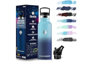 Grsta Thermosflasche, Trinkflasche Edelstahl 500ML, Trinkflasche mit Strohhal, BPA-frei, Trinkflasche Sport, Vakuumisolierte, Wasserflasche für Fitness,Schule, Gym, Büro