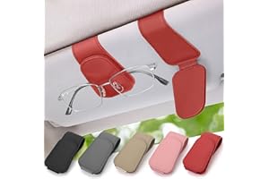 JINYJIA Brillenhalter für Auto,Leder Sonnenbrillenhalter Auto,Auto Brillenhalter Universal,Magnetische Adsorption Sonnenbrillen Halterung für Auto,Sonnenbrillenhalterung Auto für Autovisier - Rot