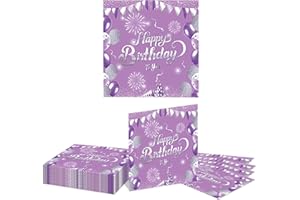 GlamRays 20 Stück Happy Birthday Servietten Lila und Silber Thema Einweg Papier Servietten für Dinner Picknick Cocktail Geburtstags Party Bedarf Dekorationen für Männer Frauen(Lila)