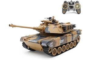 fisca 1/18 RC Panzer 2.4 GHz, 15 Kanal M1A2 RC Tank mit Schussfunktion und Rauch – Abrams Main Battle Tank Militär Spielzeug für Kinder und Erwachsene