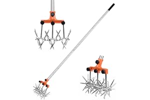 BARAYSTUS - Cultivador giratorio de jardín, postes ajustables de acero inoxidable para mezcla de salmuera o reseeding, longitud total: 145 cm.