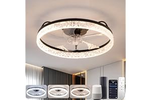 ‎YUNLONG YUNLONG Smart WiFi Deckenventilatoren mit Beleuchtung, Kompatibel mit Alexa, Google, Fernbedienung, Smart Life, Moderne Deckenlampe mit Ventilator, Dimmbar, Reversibel 5 Flügel, Schwarz