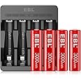 EBL Pack of 4 1.5V 3000mWh AA Rechargeable Lithium Batteries & 4 Slots Lithium-ion Battery Charger for 1.5V Lithium AA Batteries, USB Input Battery Charger, Long Lasting Double A Battery