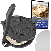 StarBlue - Iron Tortilla Press, 20 cm Diameter, 100 Pieces of Oiled Paper and Recipe eBook, Ideal for Making Indian Chapatis,