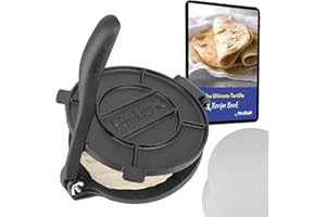 StarBlue - Stampo Per Tortilla In Ghisa Da 20,3 Cm Con 100 Pezzi Di Carta Oleata Ed Ebook Di Ricette In Omaggio, Con Strumento Per Realizzare Chapati In Stile Indiano, Tortillas, Roti