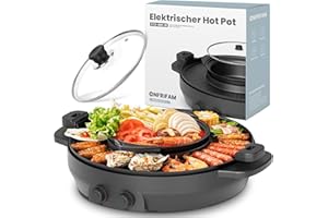 ENFRIFAM 2200W Hot Pot Elektrischer, 2 in 1 Hotpot Topf und Raclette Grill, Tischgrill und Suppentopf Können Abnehmbar, Rauchfreier Geteilter Shabu-Grilltopf für 2-8 Personen, Einfache Reinigung