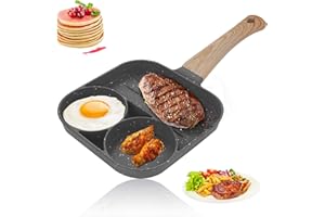 RANJIMA Poêle à Frire 3 Trous, Poêle à Pancakes, Poêle Antiadhésive Multifonction en Aluminium, Poêle à Crêpes Oeuf les œufs au Plat, Crêpes, Steaks, Bacon, pour Cuisinière Induction, Cuisinière à Gaz