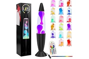 FOOING 13,5" Lavalampara, Lavalamparas Decor, Luz Ambiente Nocturno con 17 Colores Cambiantes y Control Remoto, Lámpara Retro para Niños y Adultos, para Decoración Hogar y Dormitorio, Negro