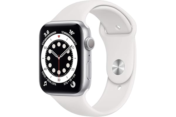 Apple Watch Series 6 (GPS, 44MM) Boîtier en Aluminium Argent avec Bracelet Sport Blanc (Reconditionné)