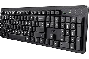 Trust ODY II Silencioso Teclado inalámbrico QWERTY US Formato, Flotantes Teclas de Perfil bajo, a Prueba de derrames, USB Micro Receptor 2.4GHz, Teclado inalámbrico de tamaño Completo para PC,