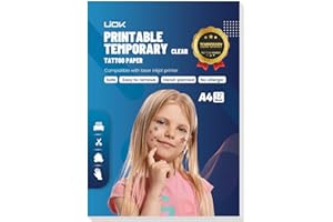 UIOK Papel de Tatuaje Temporal, Tatuajes Temporales Transparente A4X12 Hojas Papel para Transferir Tatuajes Imprimible, DIY Tatuaje Papel para Impresora de Inyección de Tinta y Láser