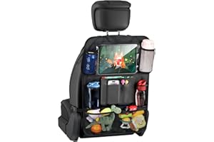 Kimsky Auto Rückenlehnenschutz und Organizer, Wasserdicht und Pflegeleicht Oxford Tuch Autositz Organizer, Schwarz, 1 Stück