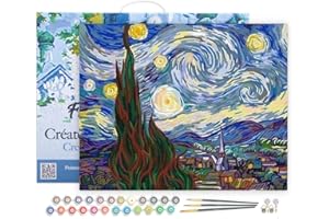 Figured'Art Paint by Numbers for Adults with Frame Van Gogh Starry Night 40x50cm - Craft Art Painting DIY Kit Canvas Already Stretched on a Wooden Frame