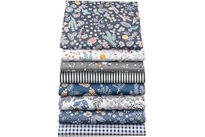 EXGOING 8PCS Cotton Fat Quarters Fabric Bundles 50x50cm (20"x20")-High-Density Material for Sewing, Quilting & Patchwork for DIY-Animal, Floral, Polka Dot, Check Patterns (8pcs Blue Gray Nautical Mix)