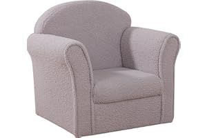 PWTJ Children’s Sofa/Single Toddler Sofa with Teddy Fabric/Children Armchair for Kid Room Furniture/Kid Upholstered Chair (Grey)